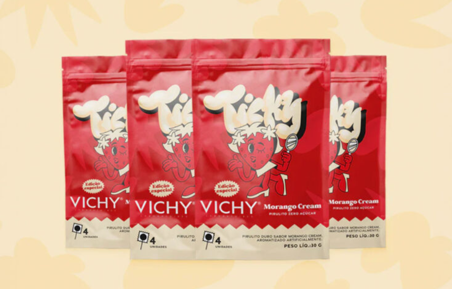 Ticky e Vichy lançam pirulito zero açúcar em colaboração inédita