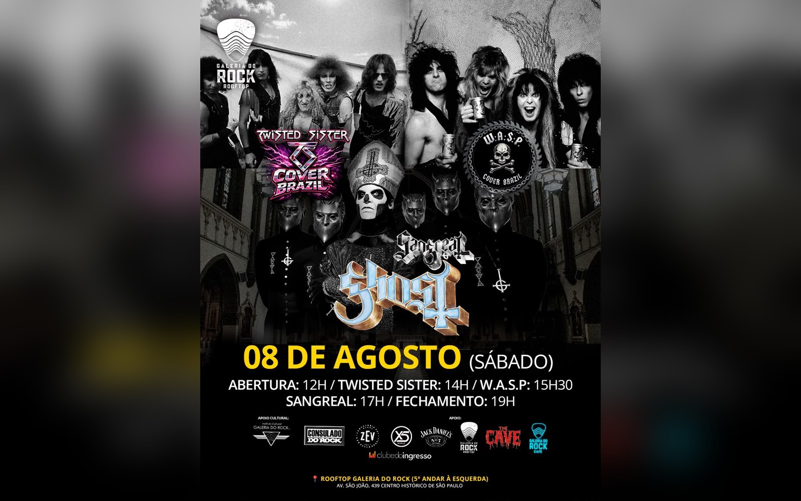 Twisted Sister, W.A.S.P. e Ghost no Rooftop Galeria do Rock